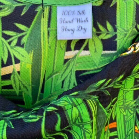 Green Botanical Gold Chain Print 100% Silk Short Caftan One Size - Picture 5 of 8